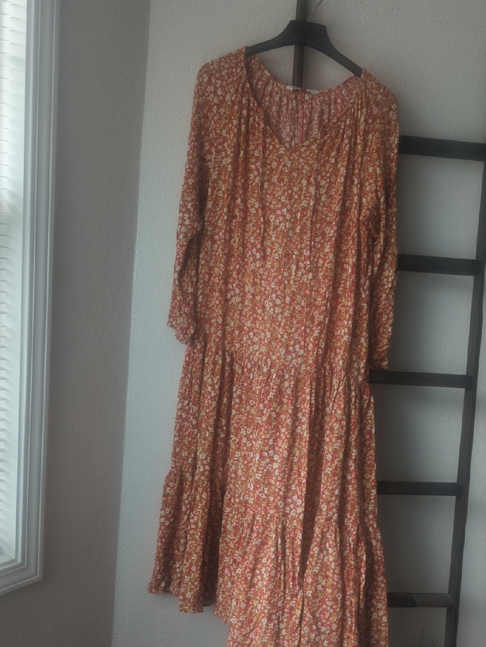 Sonoma Floral Tiered Long Dress - Orange Rust Floral